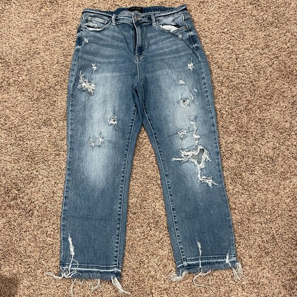 Judy Blue Denim - Judy Blue Women's Distressed Straight Leg Denim Pant, Size 13/31
